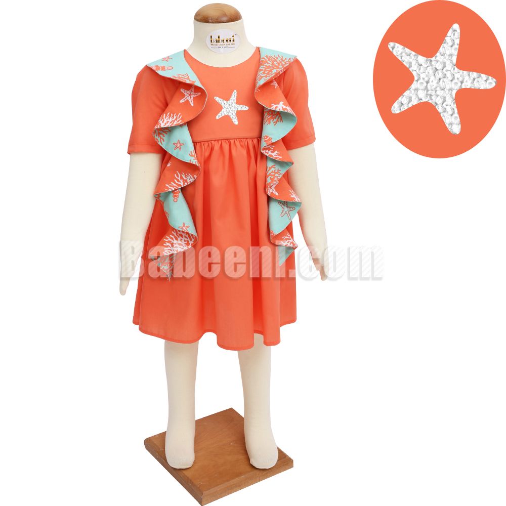 Girls coral starfish ruffles dress- DR 2847